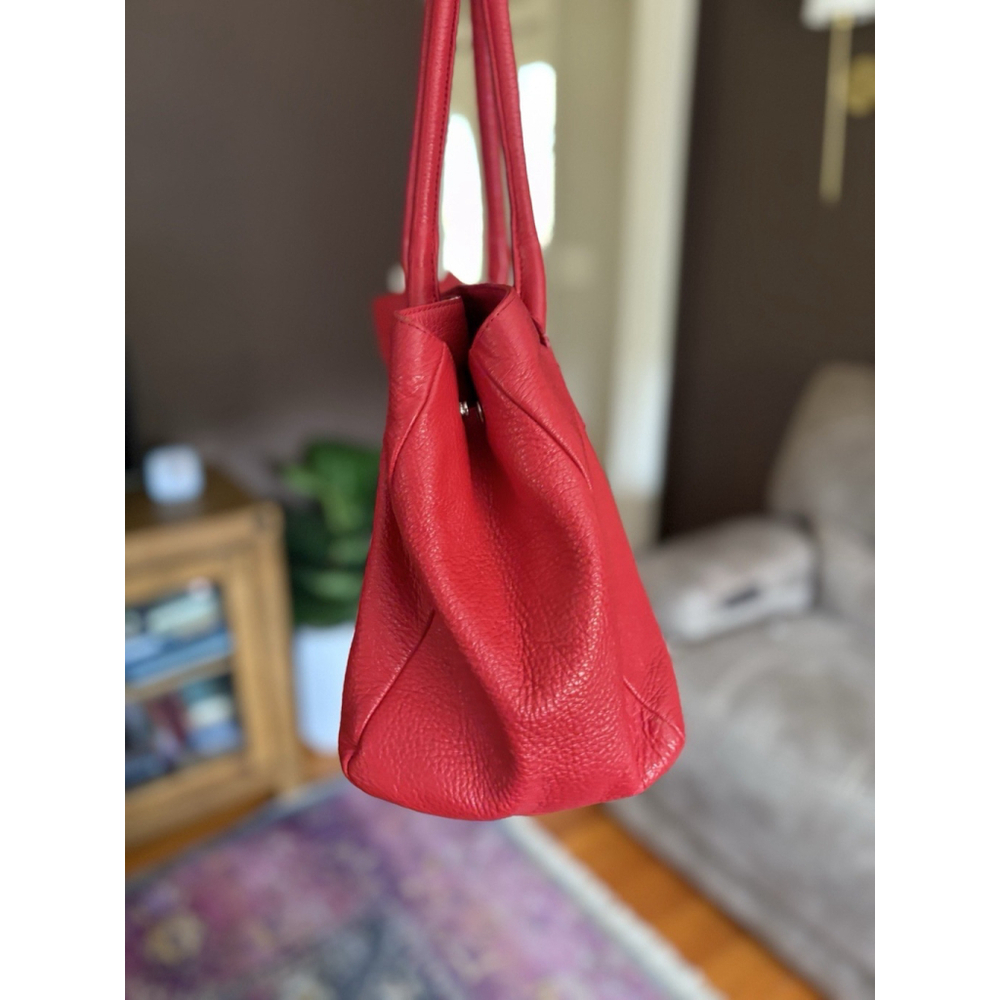 Furla VTG Y2K Cherry Red Leather Tote Bag Mob Wife Luxury EUC Early 2000s Chic - Picture 3 of 13